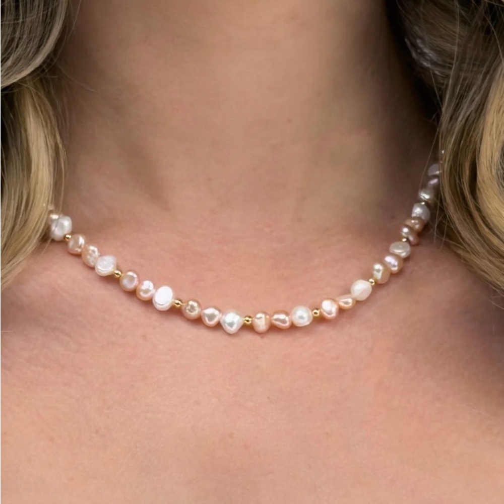 Oshena Designer Beachwear‎ Coralie pink and white pearl necklace NEW release!